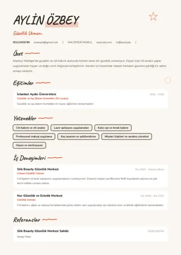 Güzellik Uzmanı Cv Örnekleri  cv indir